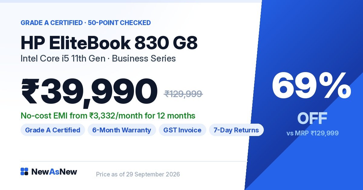 HP EliteBook 830 G8 Core i5 11th Gen refurbished 13.3-inch laptop at ₹39,990, 69% off ₹1,29,999, for PG medical residents