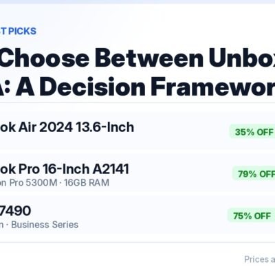 Unboxed vs Grade A Certified decision framework — MacBook Air 2024 M3 Unboxed at ₹74,990 (35% off) vs MacBook Pro 16-inch Grade A at ₹41,990 (79% off)
