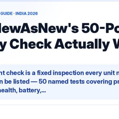 How NewAsNew's 50-Point Quality Check Actually Works — The 50-point check is a fixed inspection every unit must pass before it can be listed — 50 named tests covering processor, RAM, SSD health, battery,…