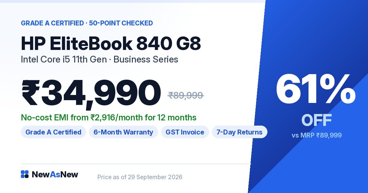 What qualifies for a NewAsNew 7-day return — HP EliteBook 840 G8 Grade A Certified at ₹34,990, 61% off MRP ₹89,999