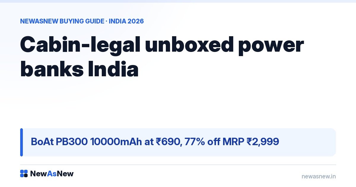 Cabin-legal unboxed power banks India — boAt PB300 10000mAh at ₹690, 77% off MRP ₹2,999