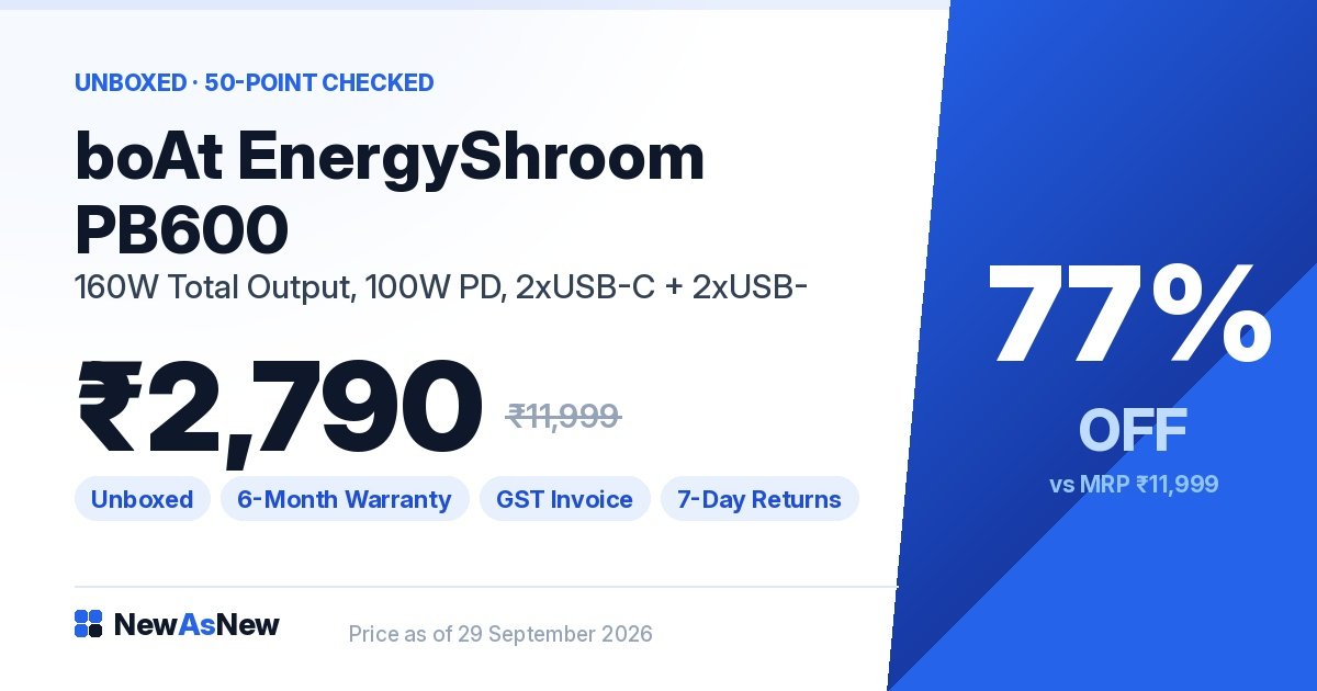 boAt EnergyShroom PB600 PowerPulse 27000mAh laptop power bank at ₹2,790, 77% off MRP ₹11,999