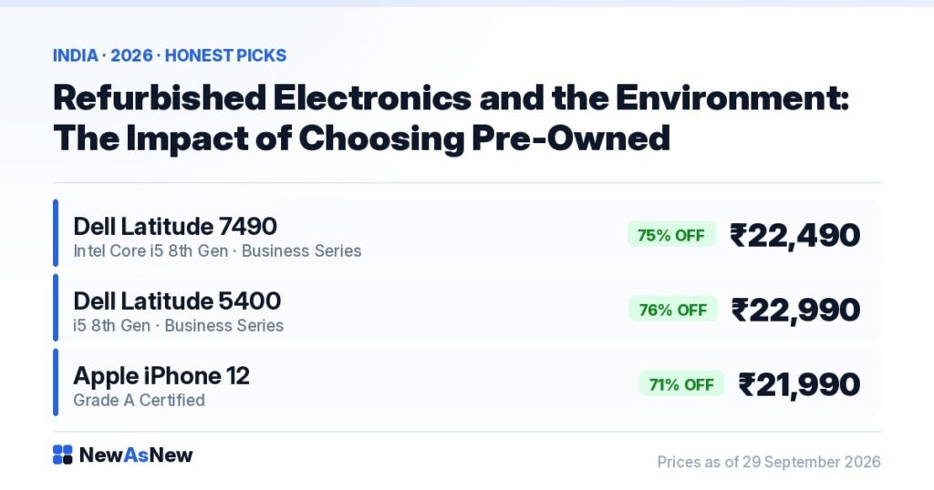 Environmental case for refurbished electronics in India — Dell Latitude 7490 Core i5 8th Gen at ₹22,490, 75% off MRP ₹88,999, a device that already exists