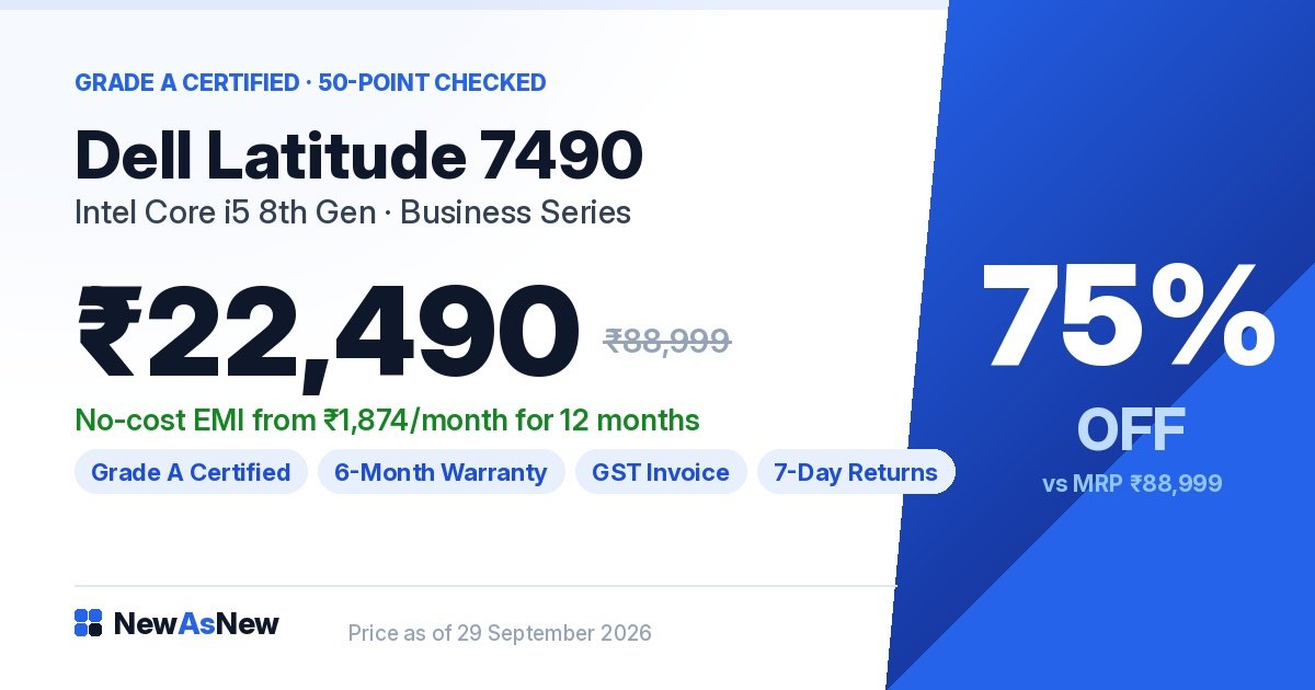 Comparison of New, Unboxed, Grade A Certified and second-hand on condition, warranty and price, with Dell Latitude 7490 at ₹22,490, 75% off